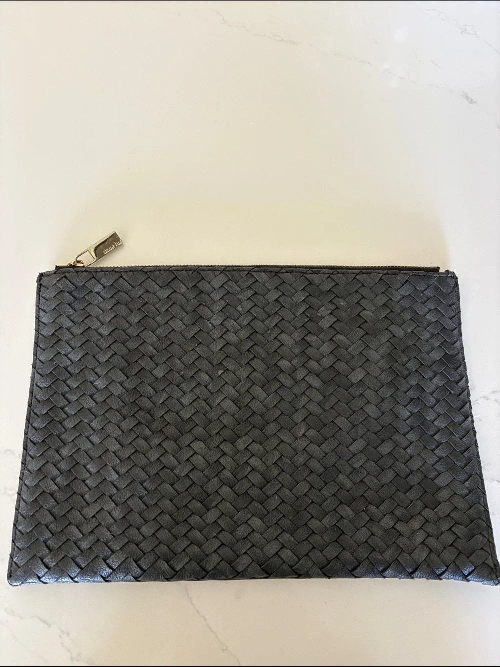 Deux Lux Navy Woven Leather Zip Pouch